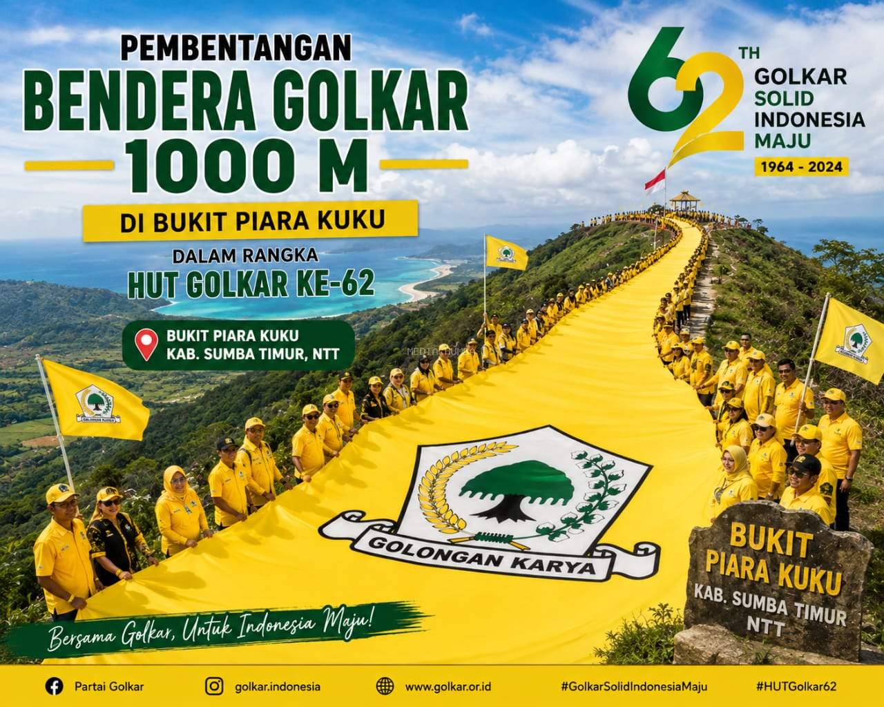 HUT ke-62 Golkar di Sumba Timur Akan Dibentangkan Bendera Sepanjang 1.000 Meter di Bukit Piara Kuku, Promosikan Pesona Alam dan Budaya Sumba